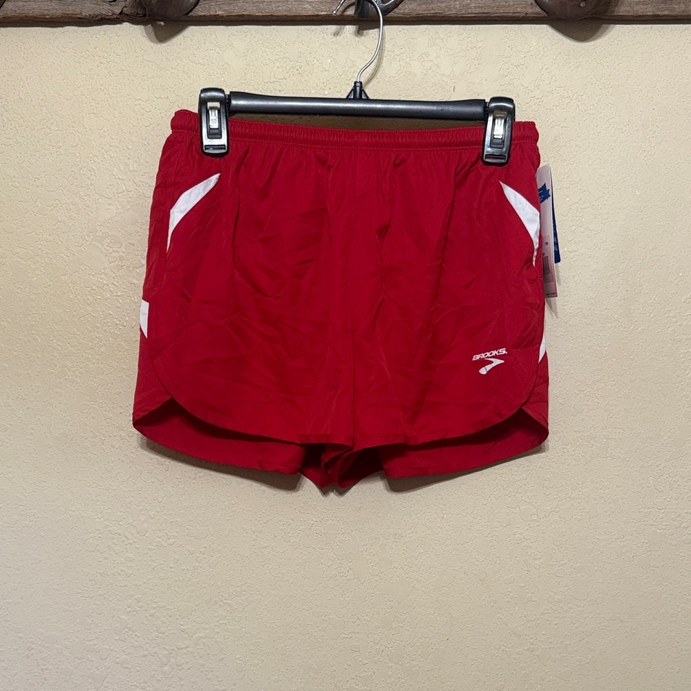 Brooks Women's Red Athletic Running Shorts with White Accents